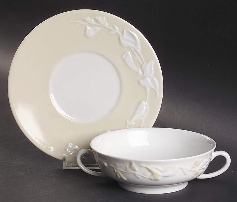 Promenade Tan (Ivoire) Flat Cream Soup Bowl & Saucer Set by Philippe Deshoulieres-1