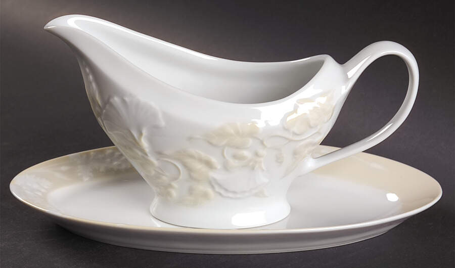 Promenade Tan (Ivoire) Gravy Boat & Underplate/Relish by Philippe Deshoulieres-1