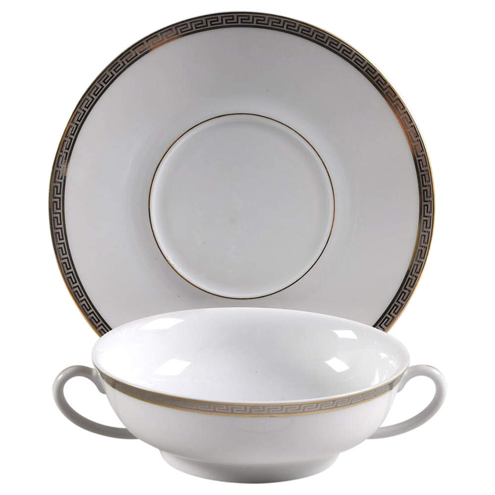 Athos Gold and Platinum Flat Cream Soup Bowl & Saucer Set by Philippe Deshoulieres-1