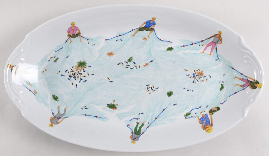 Mer Des Caraibes 20" Oval Serving Platter by Philippe Deshoulieres-1