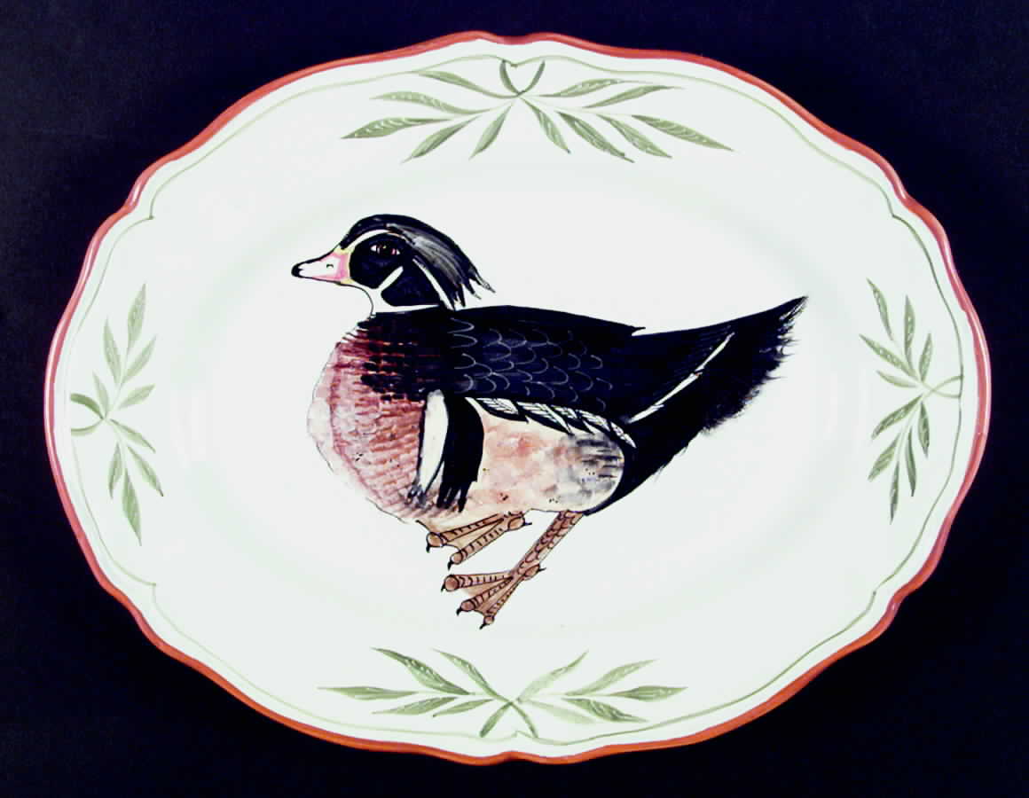 Fowl 15" Oval Serving Platter by Deruta (Italy)-1