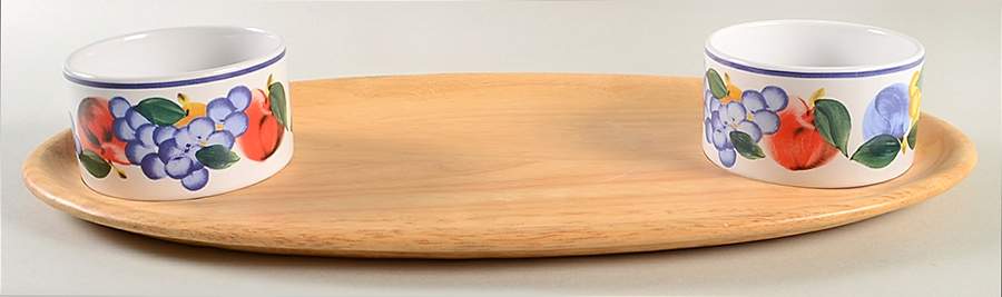 Tuscany Collection Wood Hostess Tray with 2 Bowls by Dansk-1