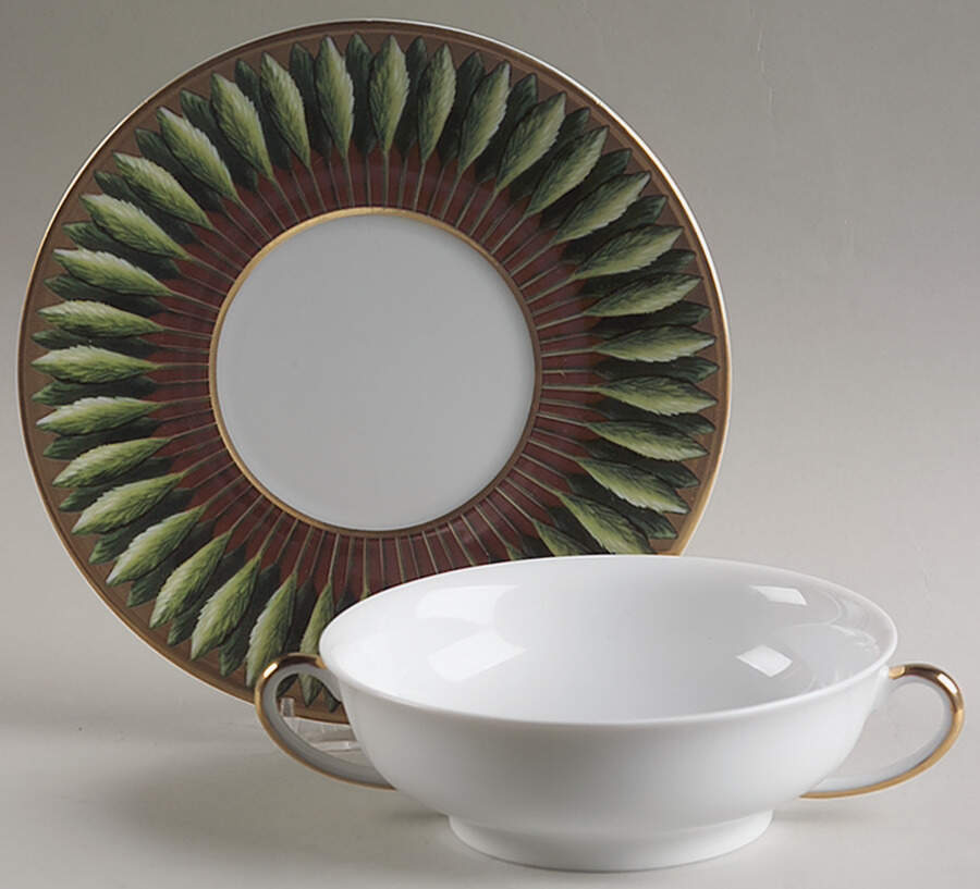 Toscane Et Jardins de Florence Flat Cream Soup Bowl & Saucer Set by Philippe Deshoulieres-1