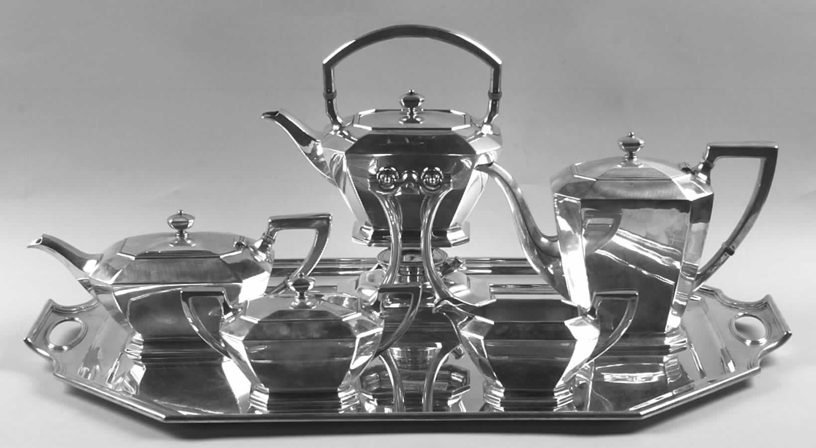 Fairfax (Sterling, Hollowware) 6 Piece Tea Set (SCP, STP, SCR, SSU, SKES, WTL) by Durgin-1