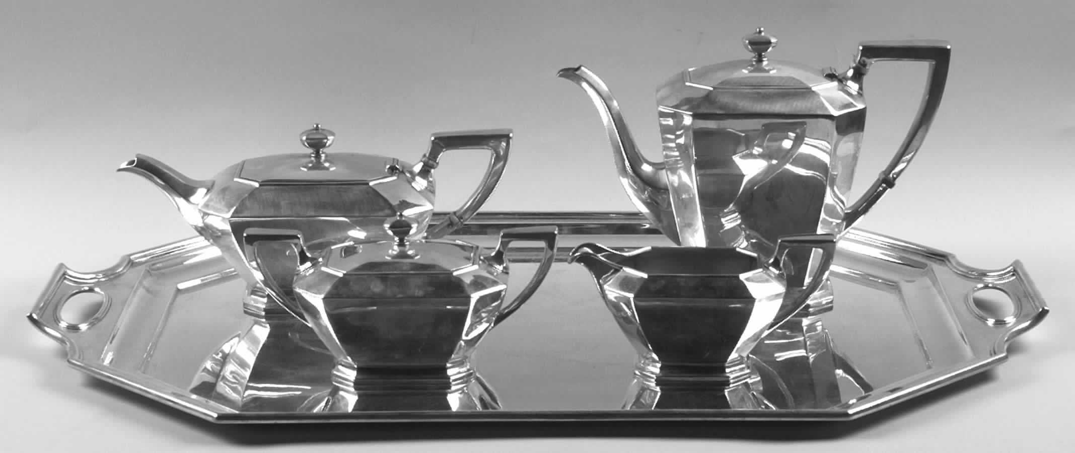 Fairfax (Sterling, Hollowware) 5 Piece Tea Set (SCP, STP, SCR, SSU, WTL) by Durgin-1