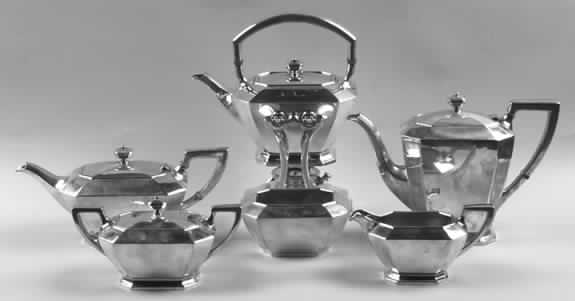 Fairfax (Sterling, Hollowware) 6 Piece Tea Set (SCP, STP, SCR, SSU, SWB, SKES) by Durgin-1