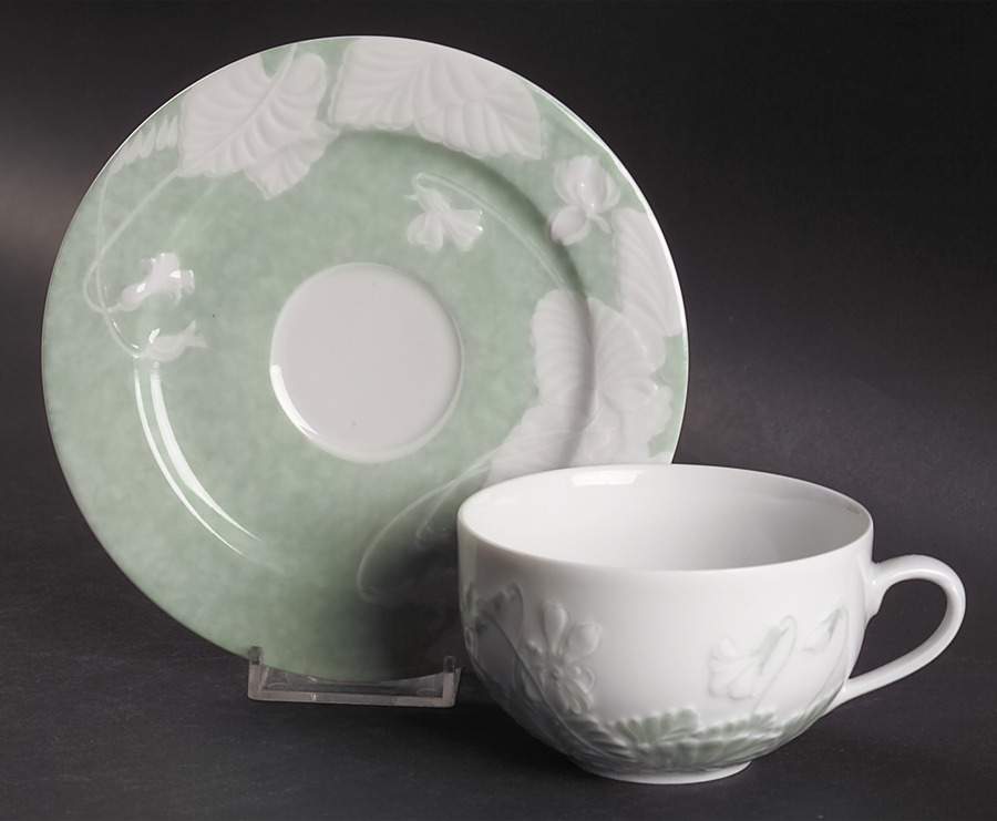 Promenade Green Flat Cup & Saucer Set by Philippe Deshoulieres-1