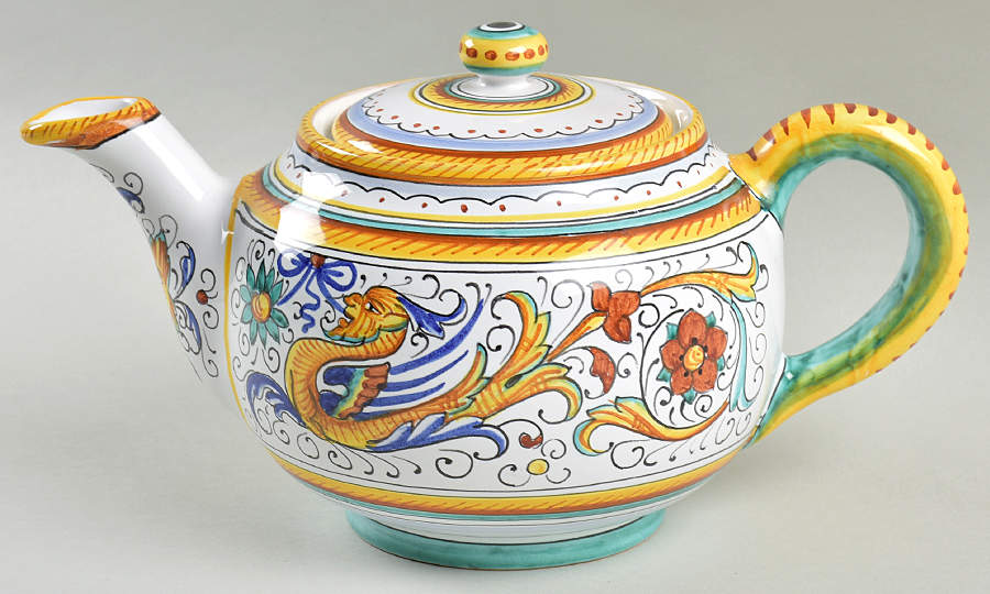 Raffaellesco (Scalloped) Teapot & Lid by Deruta (Italy)-1