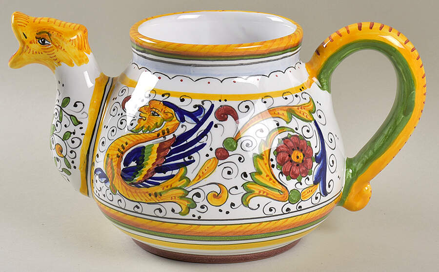 Raffaellesco (Scalloped) Teapot No Lid by Deruta (Italy)-1