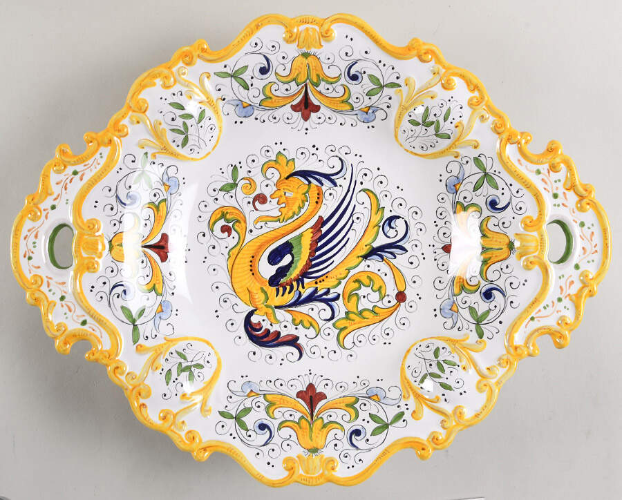 Raffaellesco (Scalloped) Handled Serving Tray by Deruta (Italy)-1