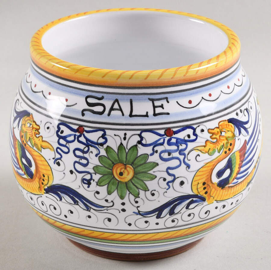 Raffaellesco (Scalloped) Salt Box No Lid by Deruta (Italy)-1