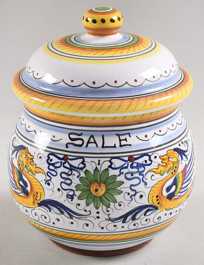 Raffaellesco (Scalloped) Salt Box & Lid by Deruta (Italy)-1