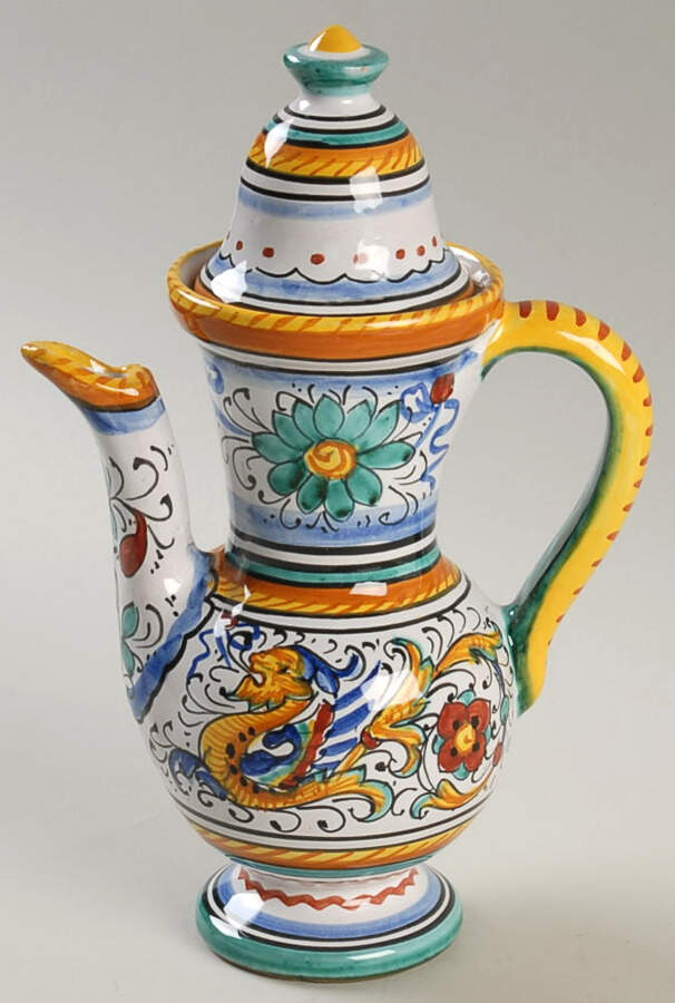 Raffaellesco (Scalloped) Individual Coffee Pot & Lid by Deruta (Italy)-1