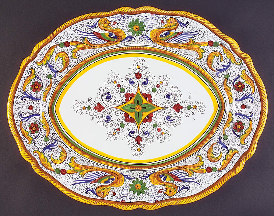 Raffaellesco (Scalloped) 16" Oval Serving Platter by Deruta (Italy)-1