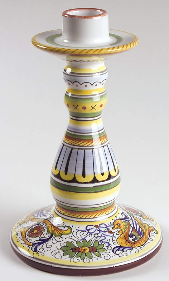 Raffaellesco (Scalloped) 7" Candlestick by Deruta (Italy)-1