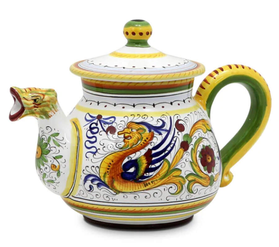 Raffaellesco (Scalloped) Teapot & Lid by Deruta (Italy)-1