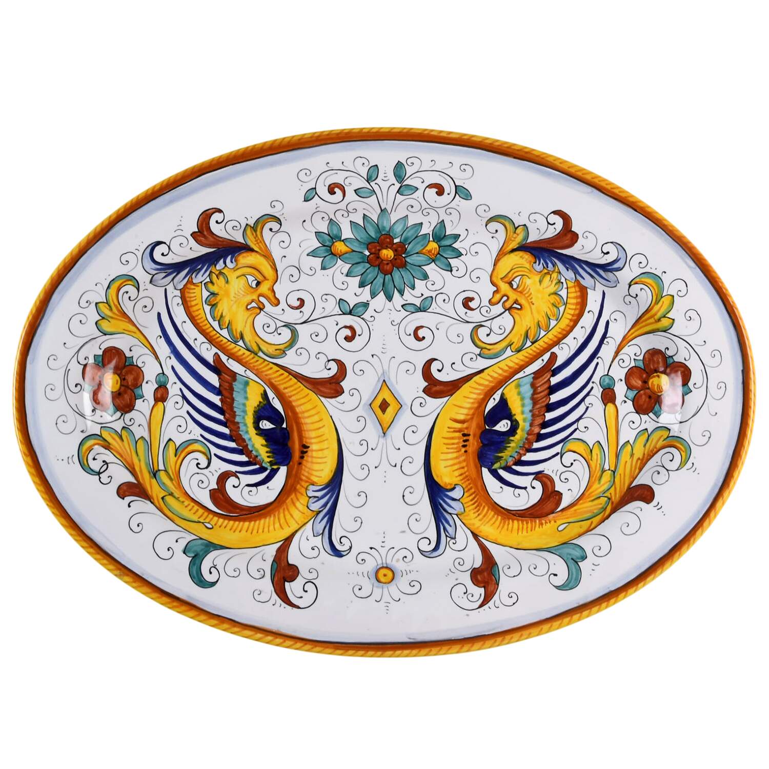 Raffaellesco (Scalloped) 20" Oval Serving Platter by Deruta (Italy)-1