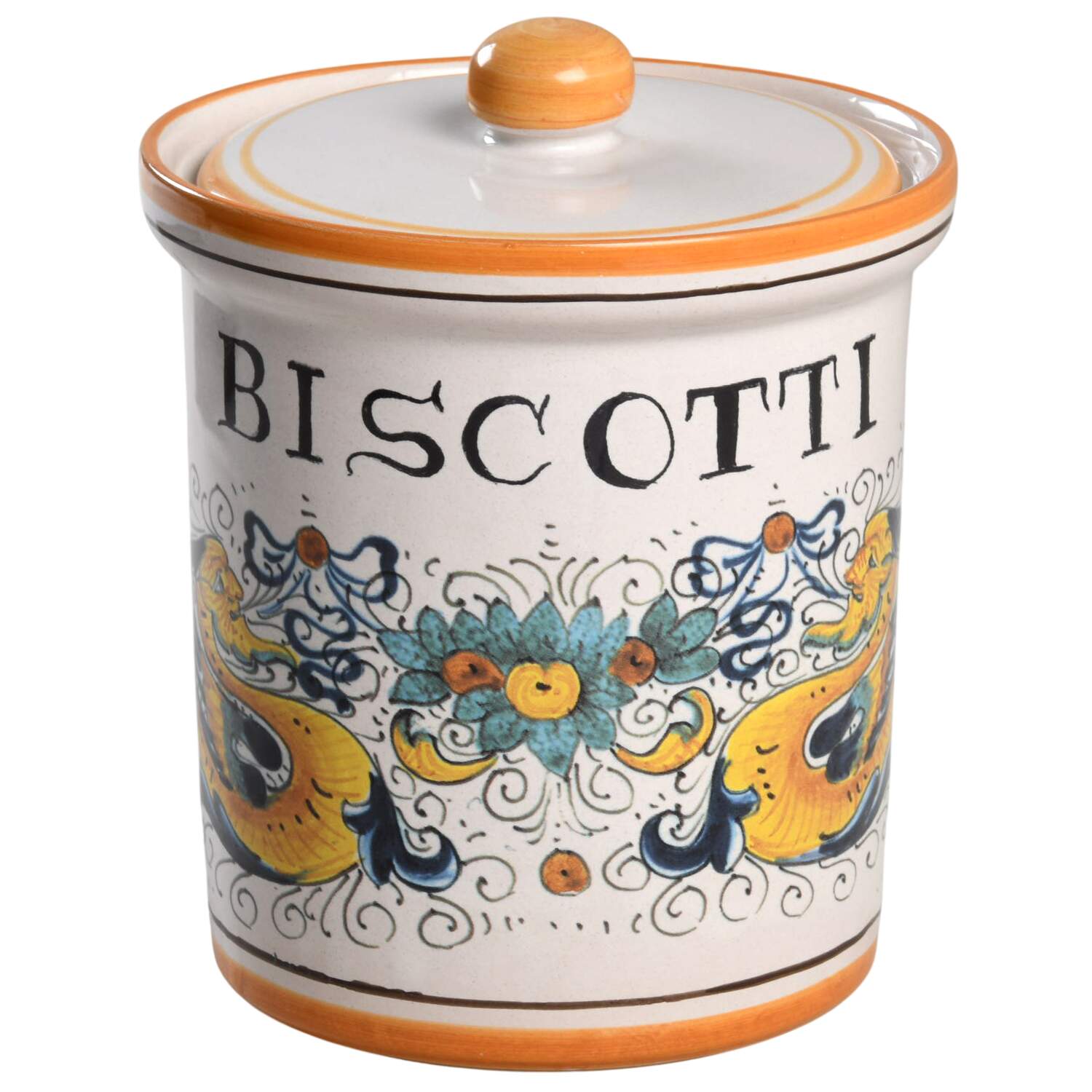 Raffaellesco (Scalloped) Biscotti Jar & Lid by Deruta (Italy)-1
