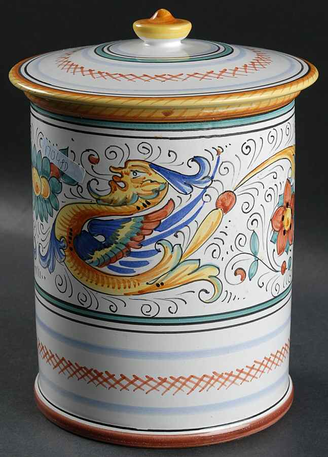 Raffaellesco (Scalloped) Extra Large Canister & Lid by Deruta (Italy)-1