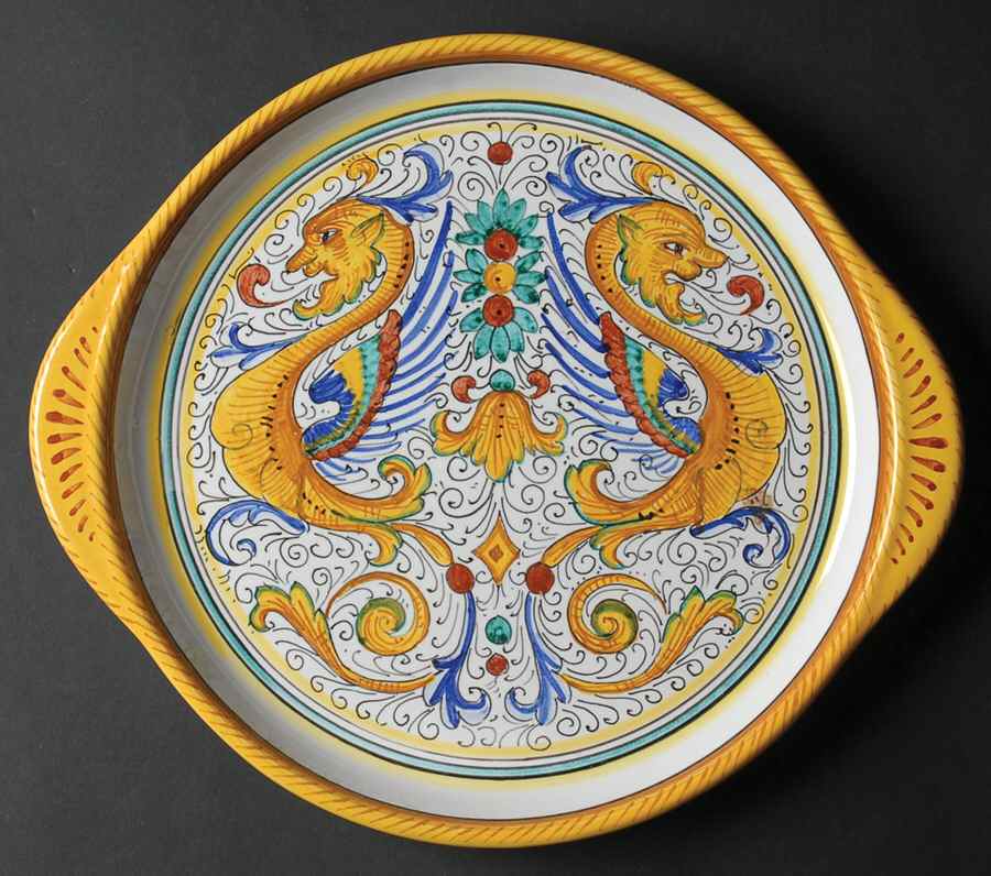 Raffaellesco (Scalloped) 12" Handled Tray by Deruta (Italy)-1