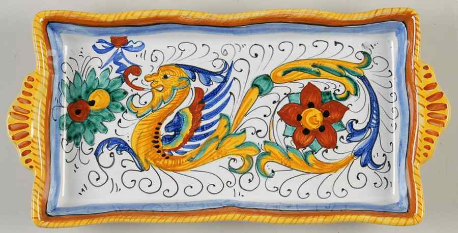 Raffaellesco (Scalloped) 11" Handled Tray by Deruta (Italy)-1