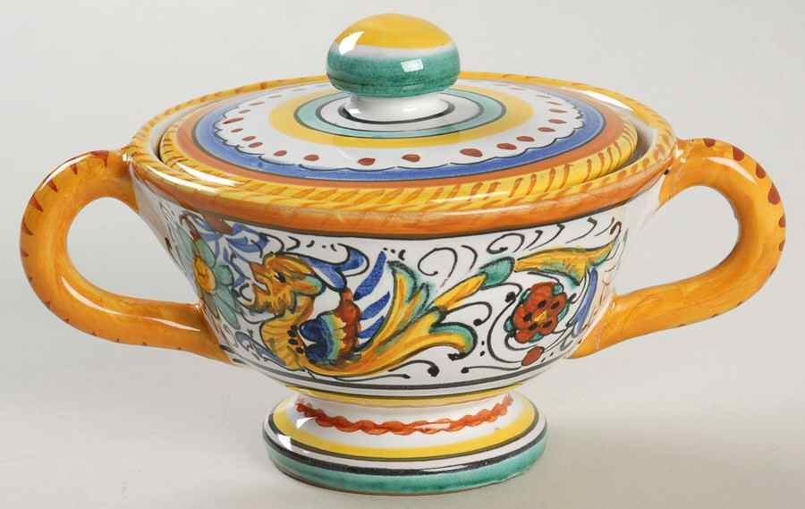 Raffaellesco (Scalloped) Mini Sugar Bowl & Lid by Deruta (Italy)-1