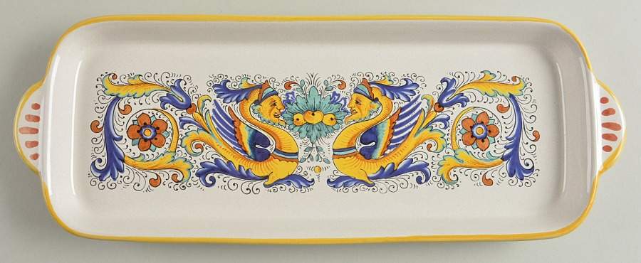 Raffaellesco (Scalloped) 15" Rectangular Tray by Deruta (Italy)-1