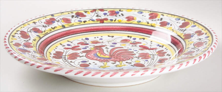 Red Rooster Large Rim Soup Bowl by Deruta (Italy)-1