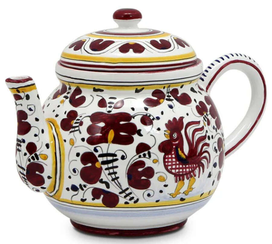 Red Rooster Teapot & Lid by Deruta (Italy)-1