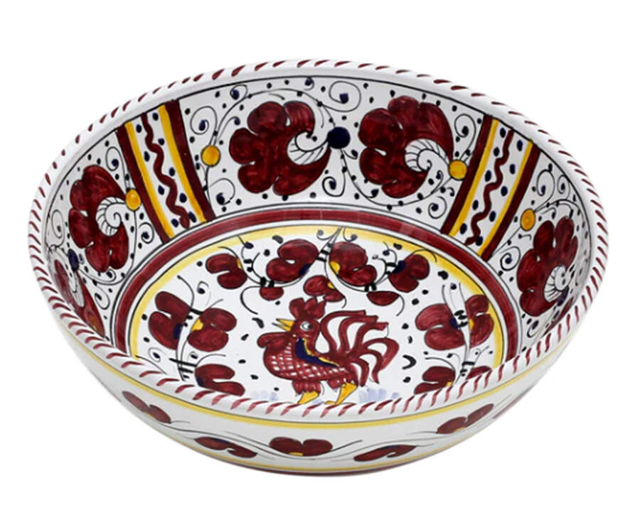 Red Rooster 10" Large Salad Serving Bowl by Deruta (Italy)-1