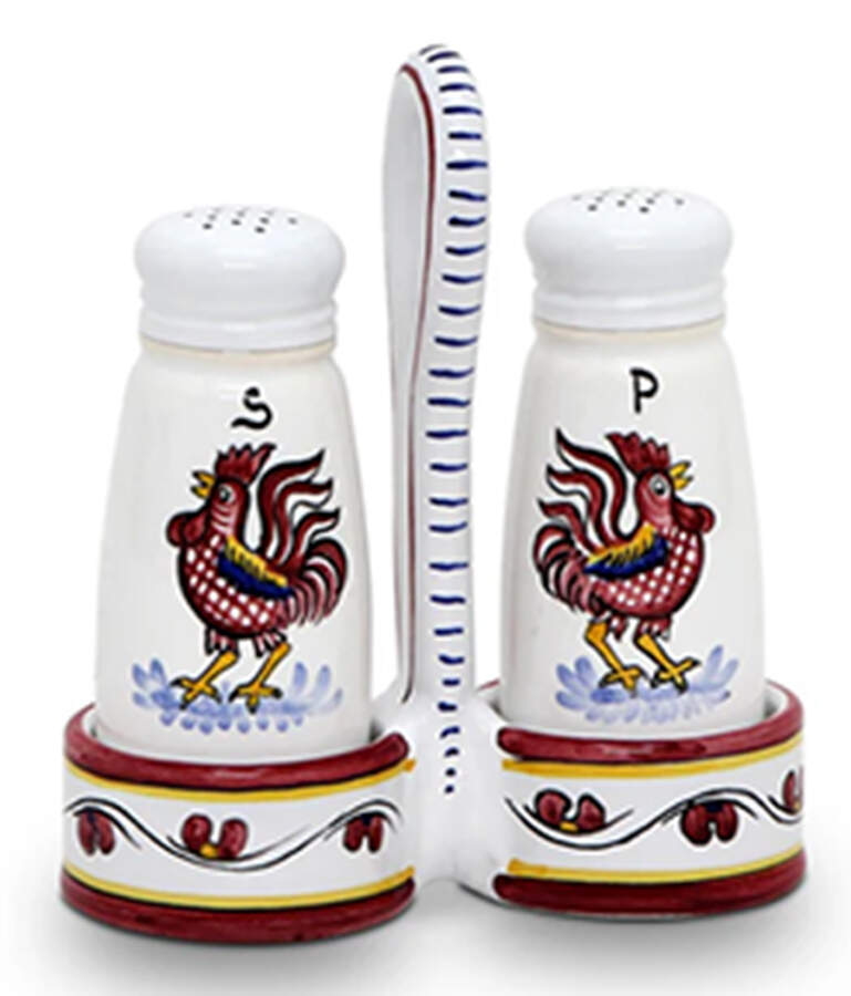 Red Rooster (3 Pc) Salt & Pepper Tray Set by Deruta (Italy)-1