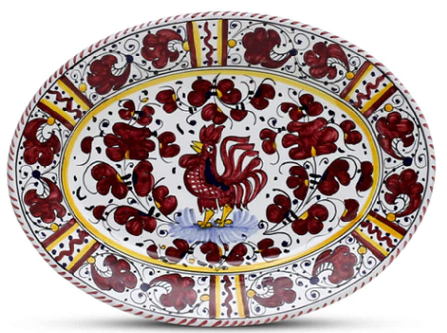 Red Rooster Large Oval Dinner Plate by Deruta (Italy)-1