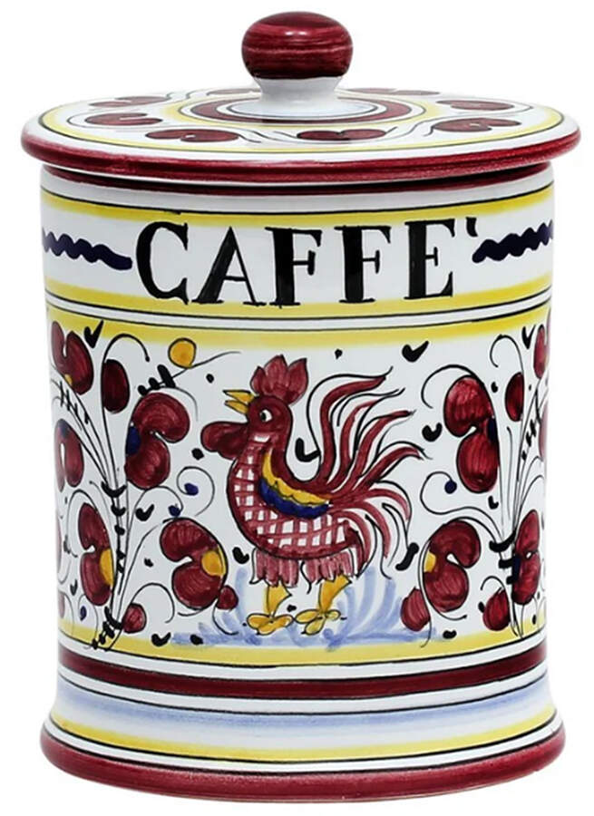 Red Rooster Coffee Canister & Lid by Deruta (Italy)-1