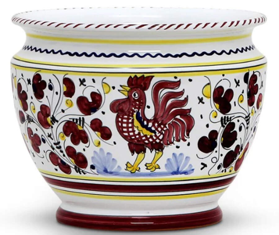 Red Rooster Medium Cachepot by Deruta (Italy)-1
