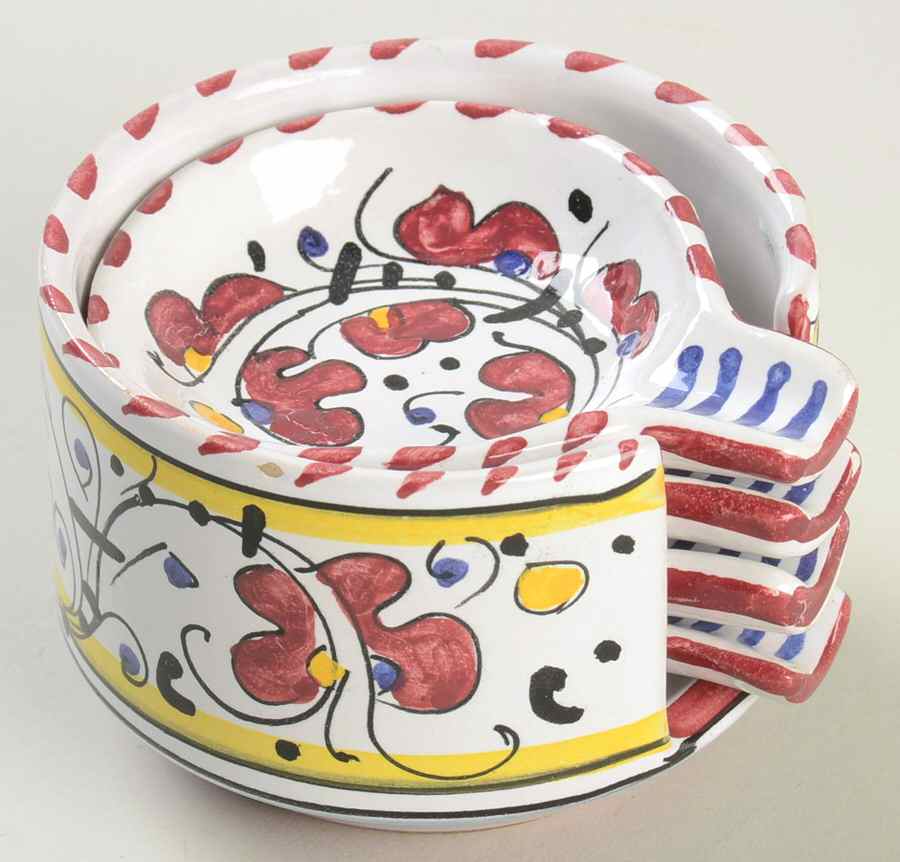 Red Rooster Ashtray Set with Holder (4 Ashtrays & Holder) by Deruta (Italy)-1