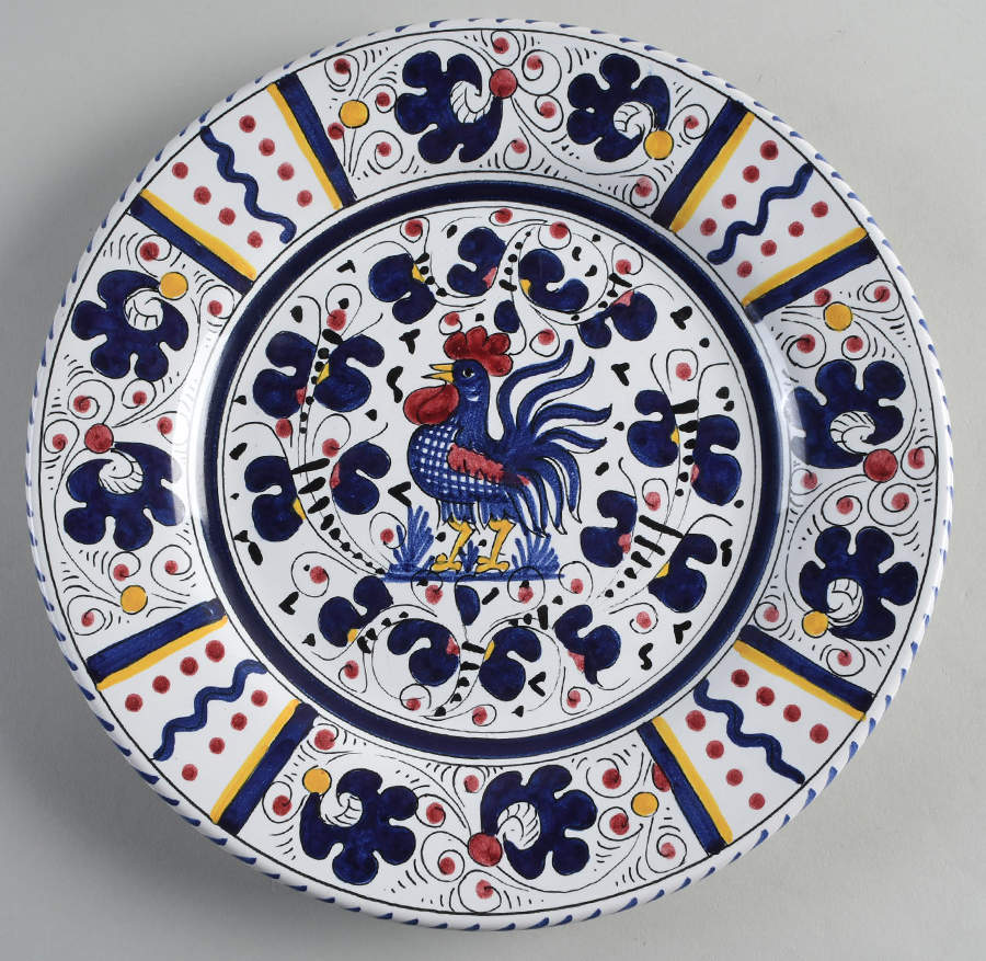 Blue Rooster Dinner Plate by Deruta (Italy)-1