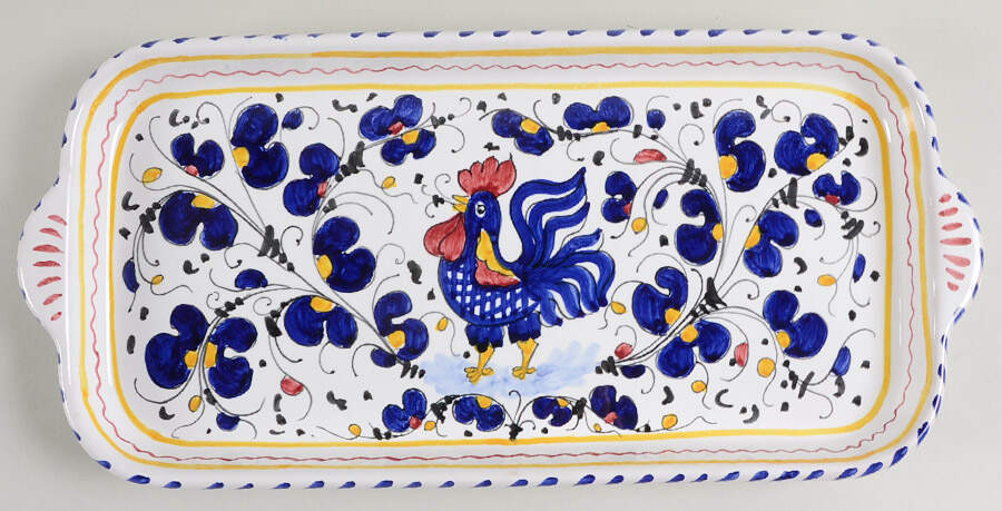 Blue Rooster 14" Rectangular Tray by Deruta (Italy)-1
