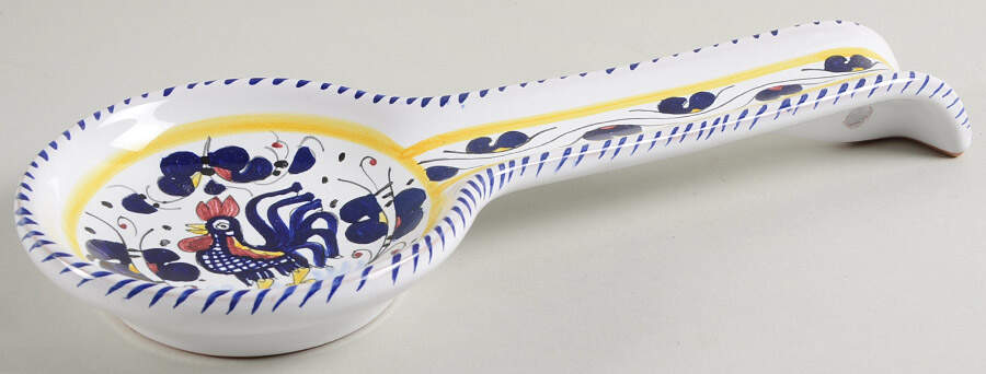 Blue Rooster Spoon Rest/Holder (Holds 1 Spoon) by Deruta (Italy)-1