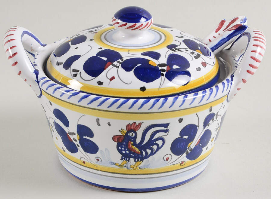 Blue Rooster Parmesan Pot & Lid w/Spoon by Deruta (Italy)-1