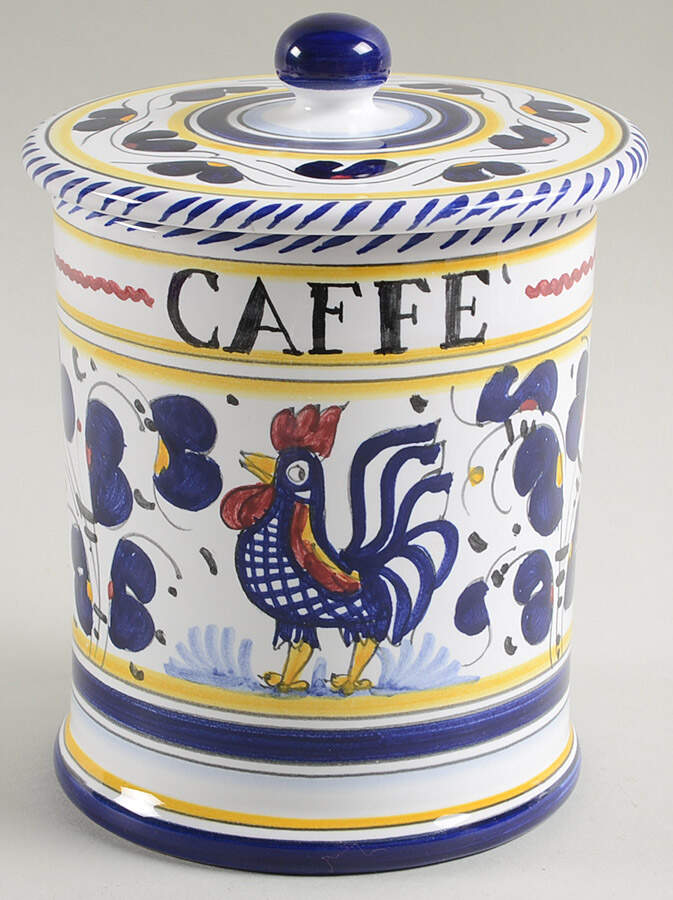 Blue Rooster Coffee Canister & Lid by Deruta (Italy)-1