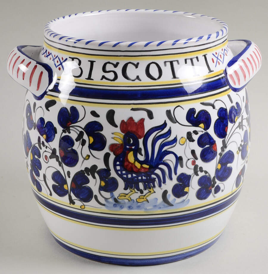Blue Rooster Biscotti Jar No Lid by Deruta (Italy)-1