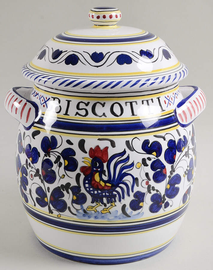Blue Rooster Biscotti Jar & Lid by Deruta (Italy)-1