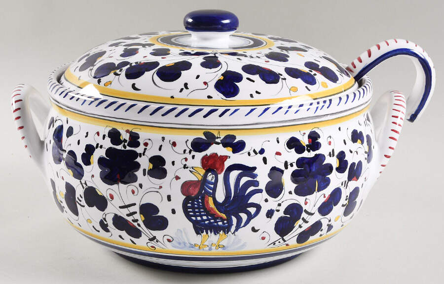 Blue Rooster Tureen & Lid w/Ladle by Deruta (Italy)-1