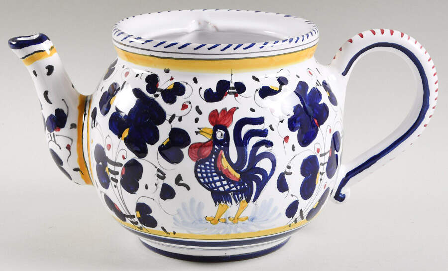 Blue Rooster Teapot No Lid by Deruta (Italy)-1