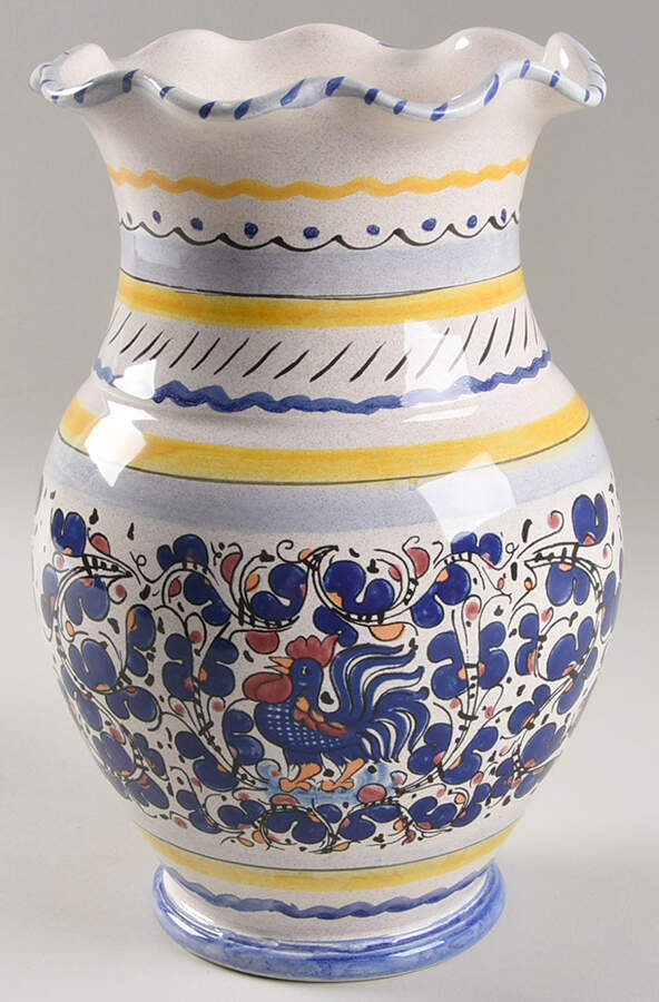 Blue Rooster 9" Vase by Deruta (Italy)-1