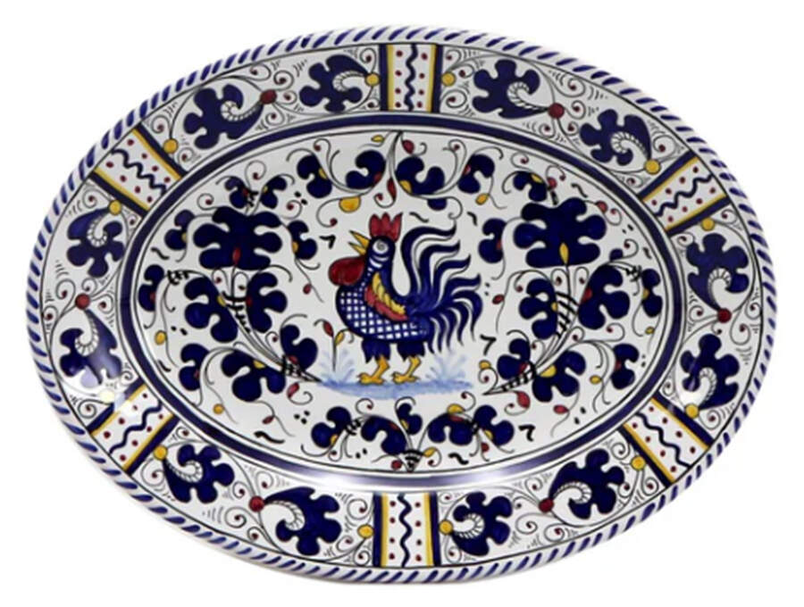 Blue Rooster 12" Oval Serving Platter by Deruta (Italy)-1