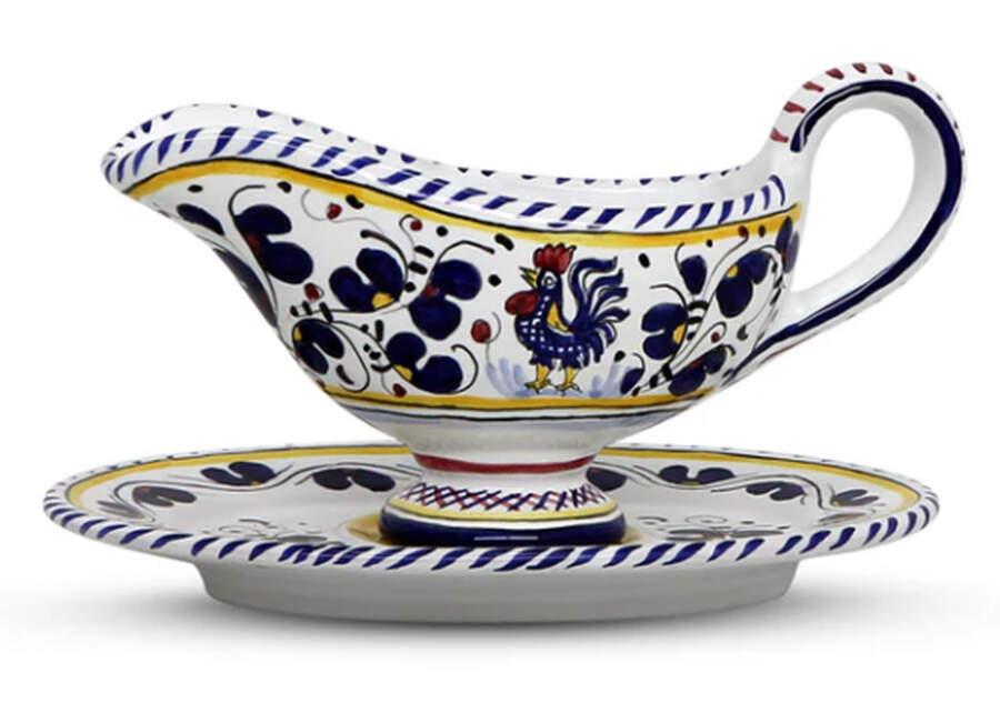 Blue Rooster Gravy Boat & Underplate by Deruta (Italy)-1
