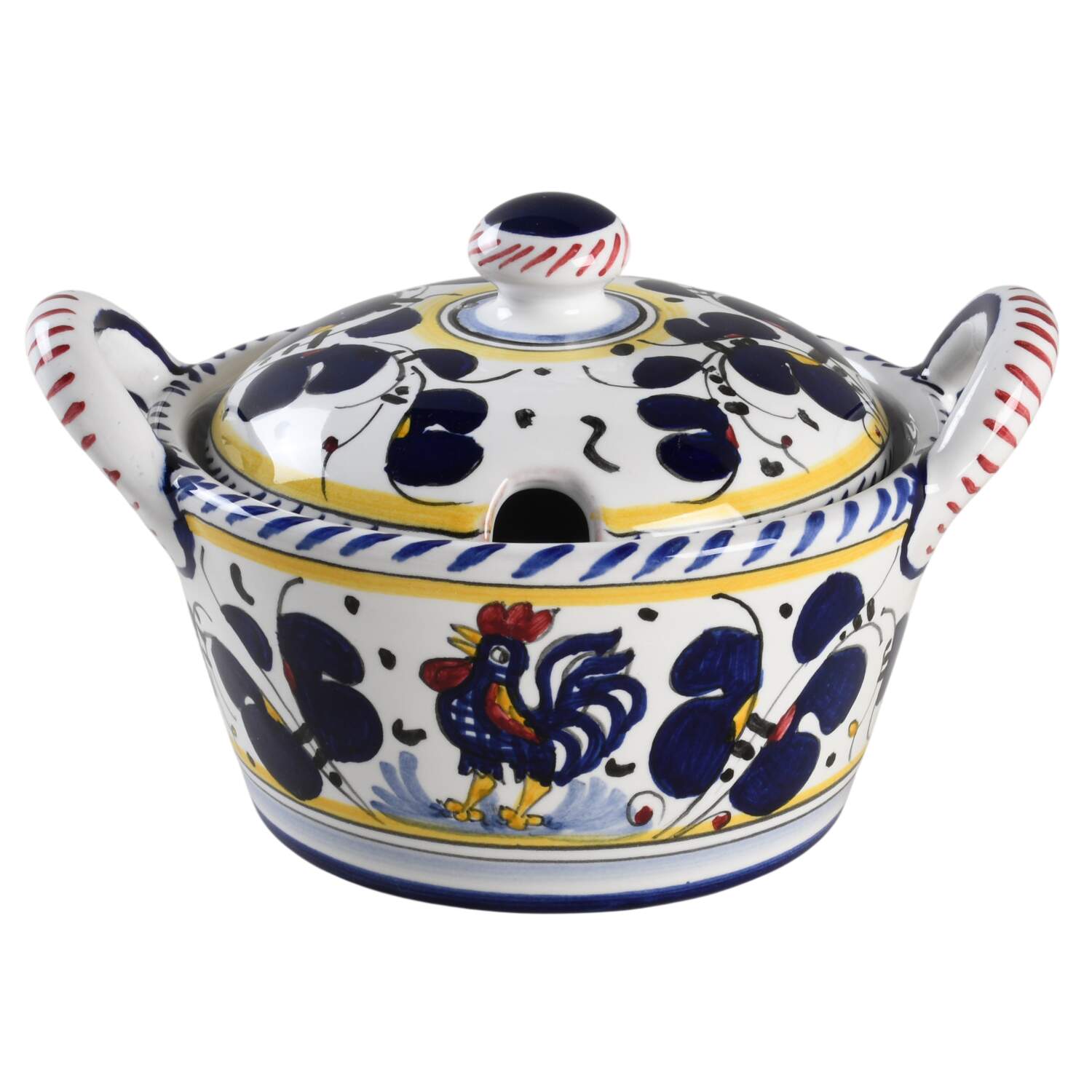 Blue Rooster Parmesan Pot & Lid by Deruta (Italy)-1