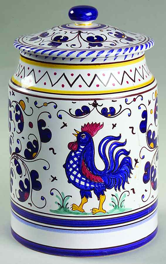 Blue Rooster Large Canister & Lid by Deruta (Italy)-1