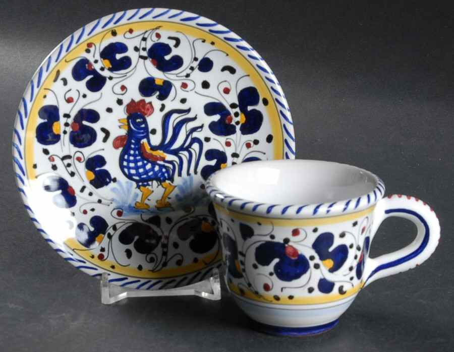 Blue Rooster Espresso Cup and Saucer Set by Deruta (Italy)-1